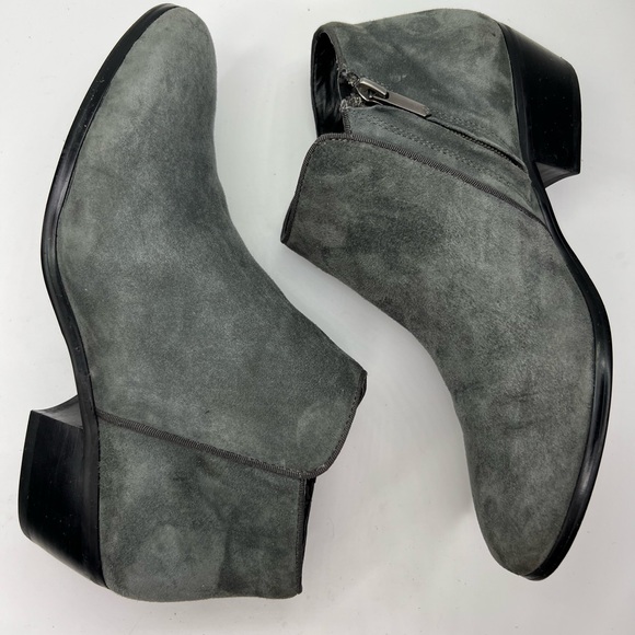 Sam Edelman Petty Gray Leather Suede Side Zip Block Heel Ankle Bootie - Picture 14 of 14